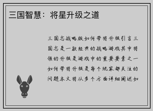 三国智慧：将星升级之道